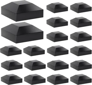 2X2 Post Caps for Wood Fence Post,Water-Proof UV-Proof Durable PP Plastic Decking Post Top Cap Cover for Metal Fence,Mailbox,Metal Wood Plastic Vinyl Iron Deck Railing, 24 Pcs, Black