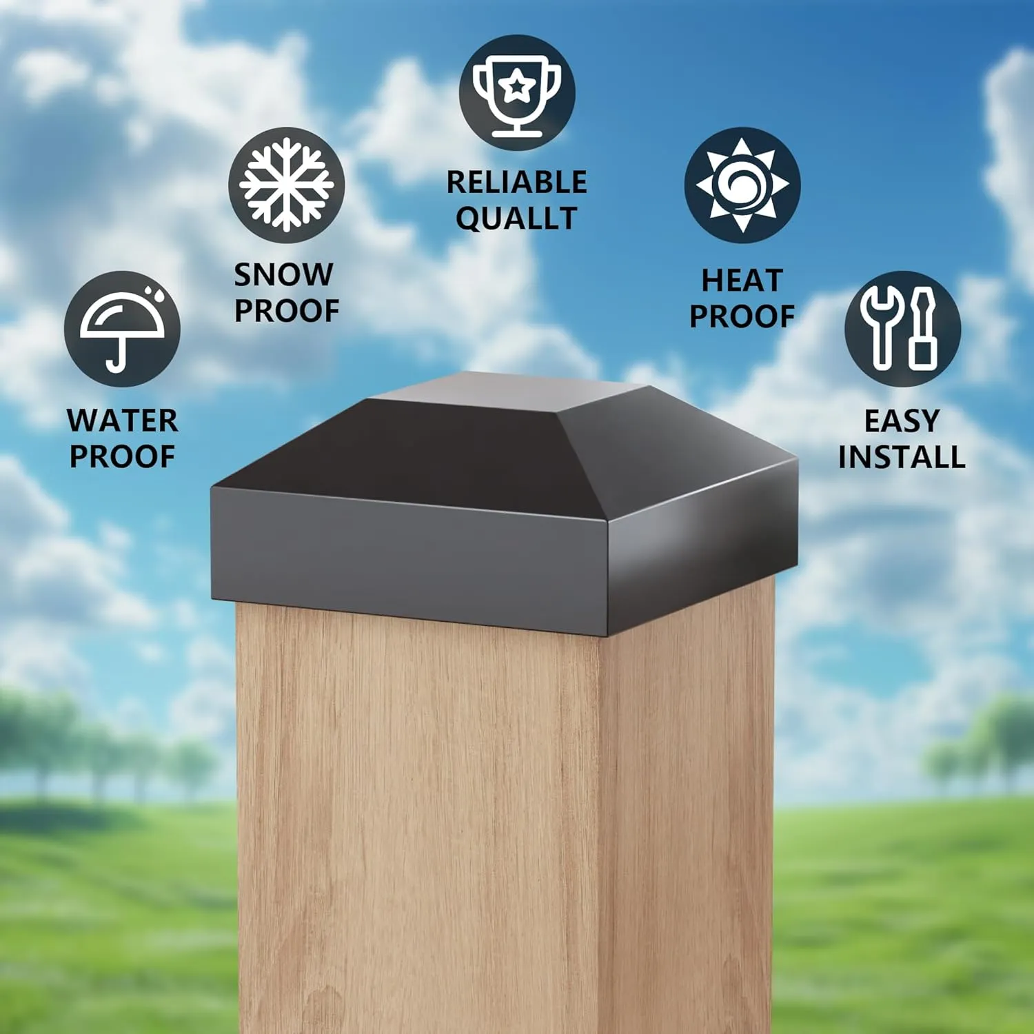 2X2 Post Caps for Wood Fence Post,Water-Proof UV-Proof Durable PP Plastic Decking Post Top Cap Cover for Metal Fence,Mailbox,Metal Wood Plastic Vinyl Iron Deck Railing, 24 Pcs, Black