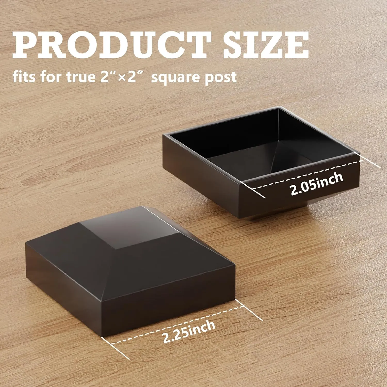 2X2 Post Caps for Wood Fence Post,Water-Proof UV-Proof Durable PP Plastic Decking Post Top Cap Cover for Metal Fence,Mailbox,Metal Wood Plastic Vinyl Iron Deck Railing, 24 Pcs, Black