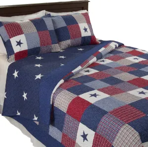 3-Piece Caroline Patriotic Quilt Set - Americana Stars and Plaid Patchwork Bedding - Full/Queen Bed Spread with 2 Pillow Shams by Lavish Home