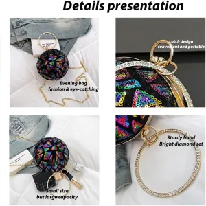 3-Way Vintage Sequin Clutch Purse - Sparkly Geometric Evening Bag with Detachable Chain, Compact yet Spacious Party Bag