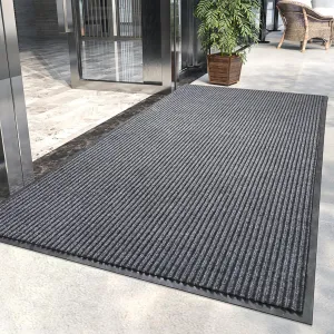 3' x 5' Moisture Guard Doormat, Commercial Grade Door Floor Mat Striped Brush Step Entrance Mat with Rubber Backing, Low Profile Commercial Rugs for Entryway, Easy to Clean(Charcoal Grey)