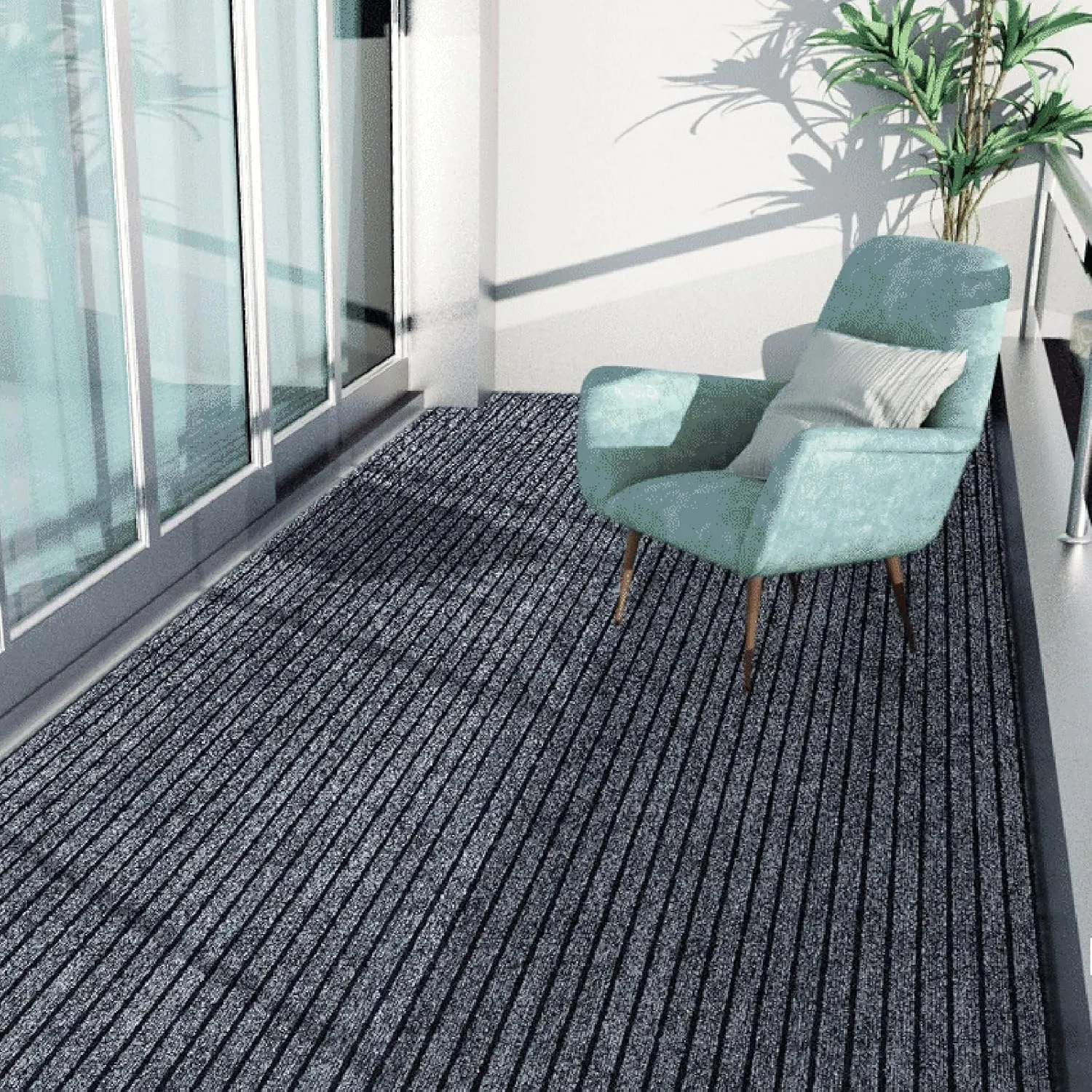 3' x 5' Moisture Guard Doormat, Commercial Grade Door Floor Mat Striped Brush Step Entrance Mat with Rubber Backing, Low Profile Commercial Rugs for Entryway, Easy to Clean(Charcoal Grey)