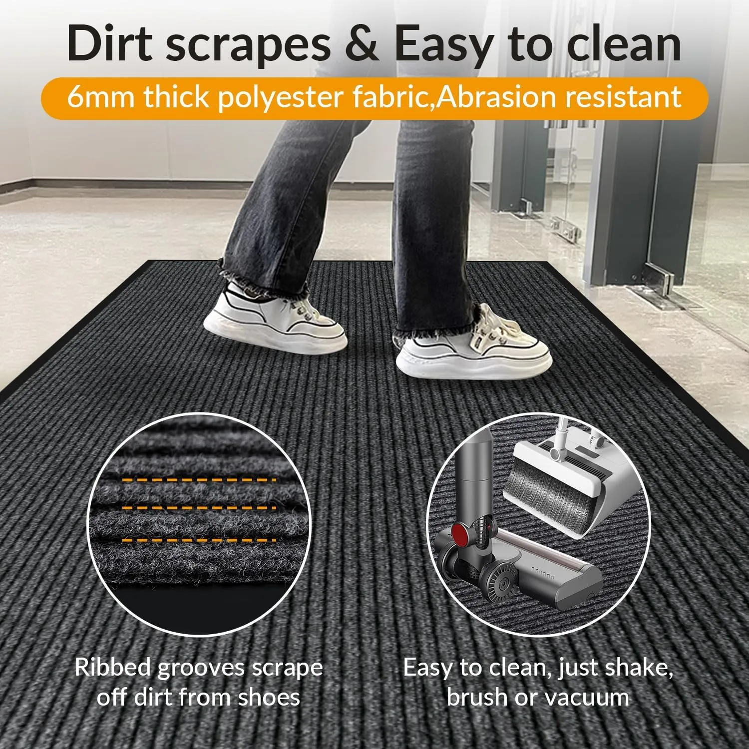 3' x 5' Moisture Guard Doormat, Commercial Grade Door Floor Mat Striped Brush Step Entrance Mat with Rubber Backing, Low Profile Commercial Rugs for Entryway, Easy to Clean(Charcoal Grey)