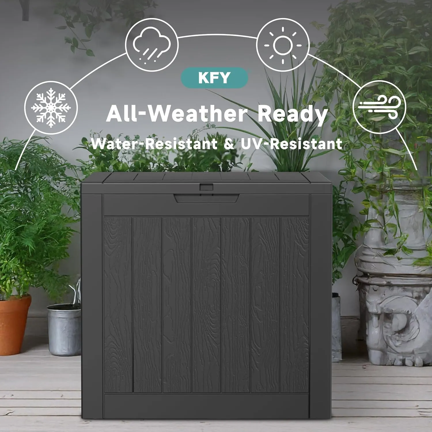 30 Gallon Waterproof Resin Deck Box, UV Resistant Outdoor Storage for Garden, Patio, Porch, Delivery,Striped Black