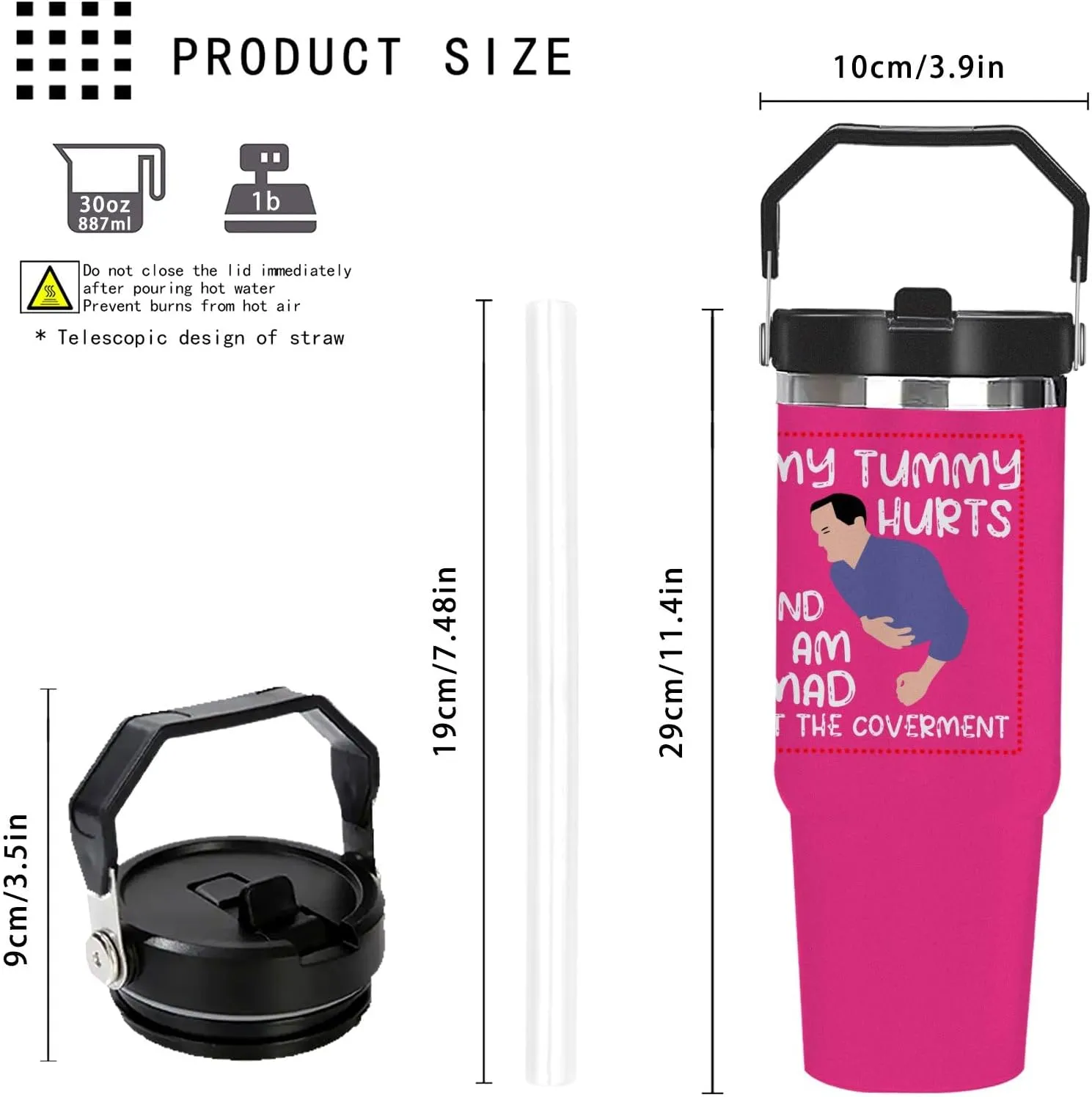30 oz Tumbler with Lid and Straw My Tummy Hurts and I'm Mad At The Government Tumbler Personalized Tumbler Insulated Tumblers Stainless Steel Tumbler