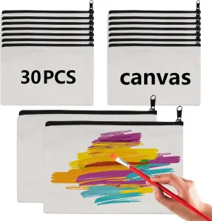 30 pcs Sublimation Blanks Makeup Bags Bulk, Black Zipper Canvas Pencil Bag,Polyester Tote Bags for Sublimation DIY Craft