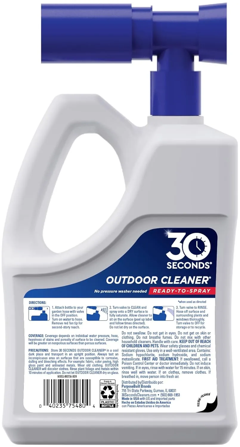 30 SECONDS Outdoor Cleaner 2 Pack with Hose End Sprayer - Cleans Stains from Algae, Mold and Mildew on Vinyl Siding, Deck, Patio, Brick and More