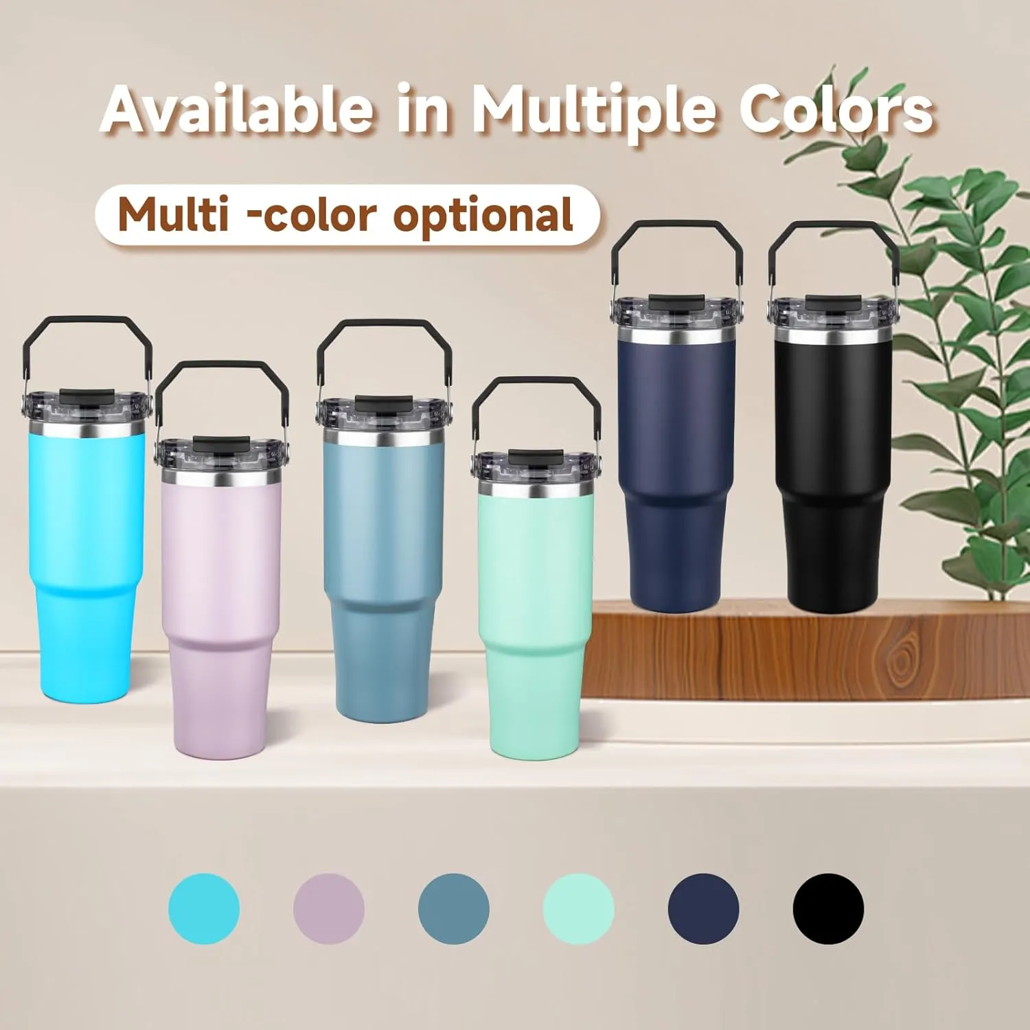 30oz Tumbler with Handle and Flip Straw Lid Double Wall Insulated Travel Coffee Mug Stainless Steel Vacuum Insulated Coffee Tumbler Cup for Hot and Cold Beverages,Leak-proof&BPA-free（30oz,Baby blue）