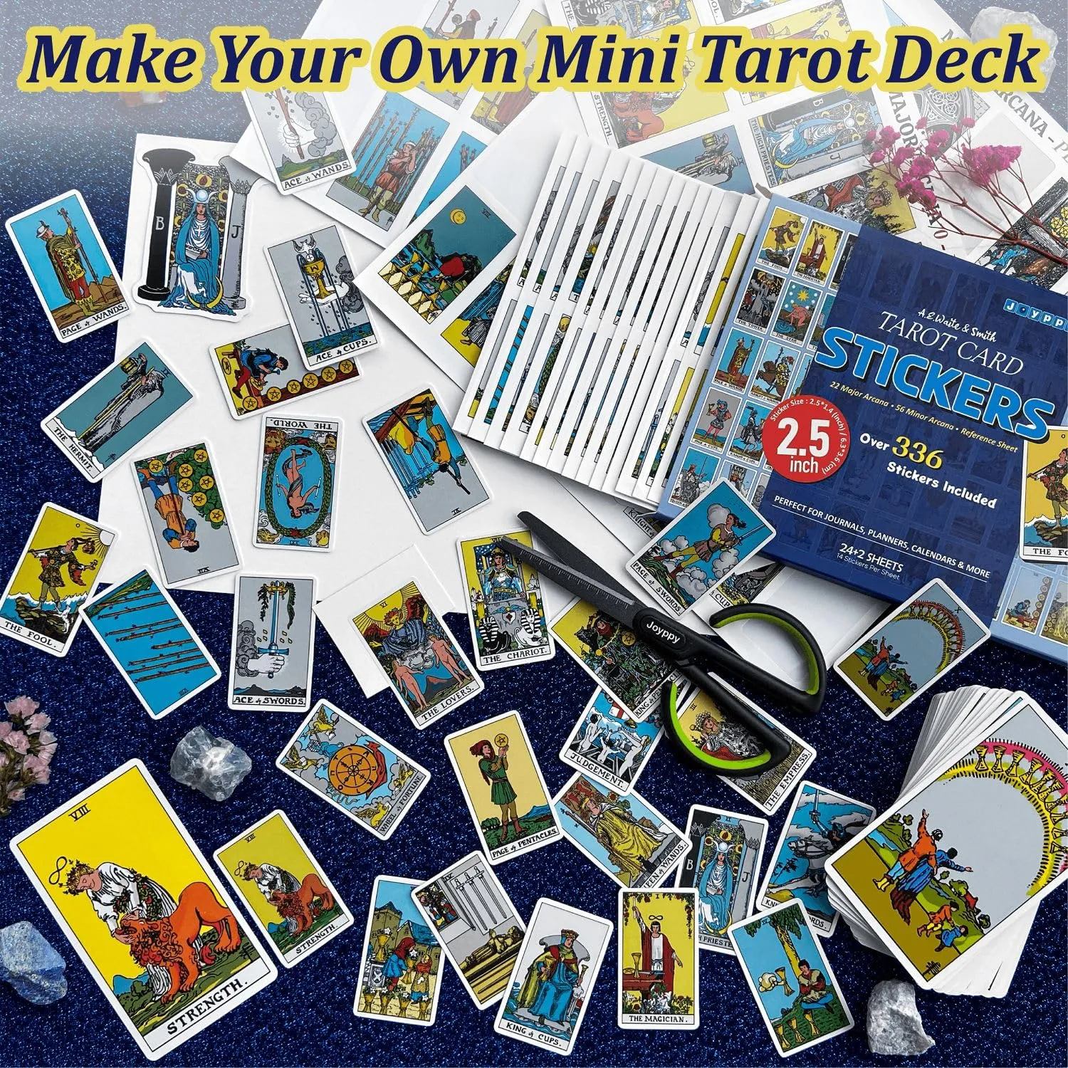 336 Pcs Tarot Stickers - 2.5" x 1.4" (6.3 cm x 3.6 cm) - 4 Sets RWS Full Deck Tarot Card Stickers for Tarot Journal & Planner - Tarot Cheat Sheets Included for Quick Learning & Spreads…