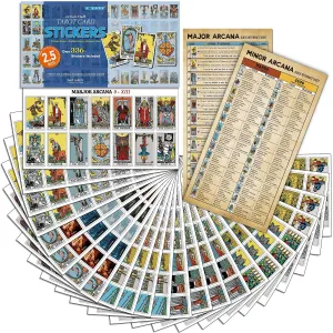 336 Pcs Tarot Stickers - 2.5" x 1.4" (6.3 cm x 3.6 cm) - 4 Sets RWS Full Deck Tarot Card Stickers for Tarot Journal & Planner - Tarot Cheat Sheets Included for Quick Learning & Spreads…