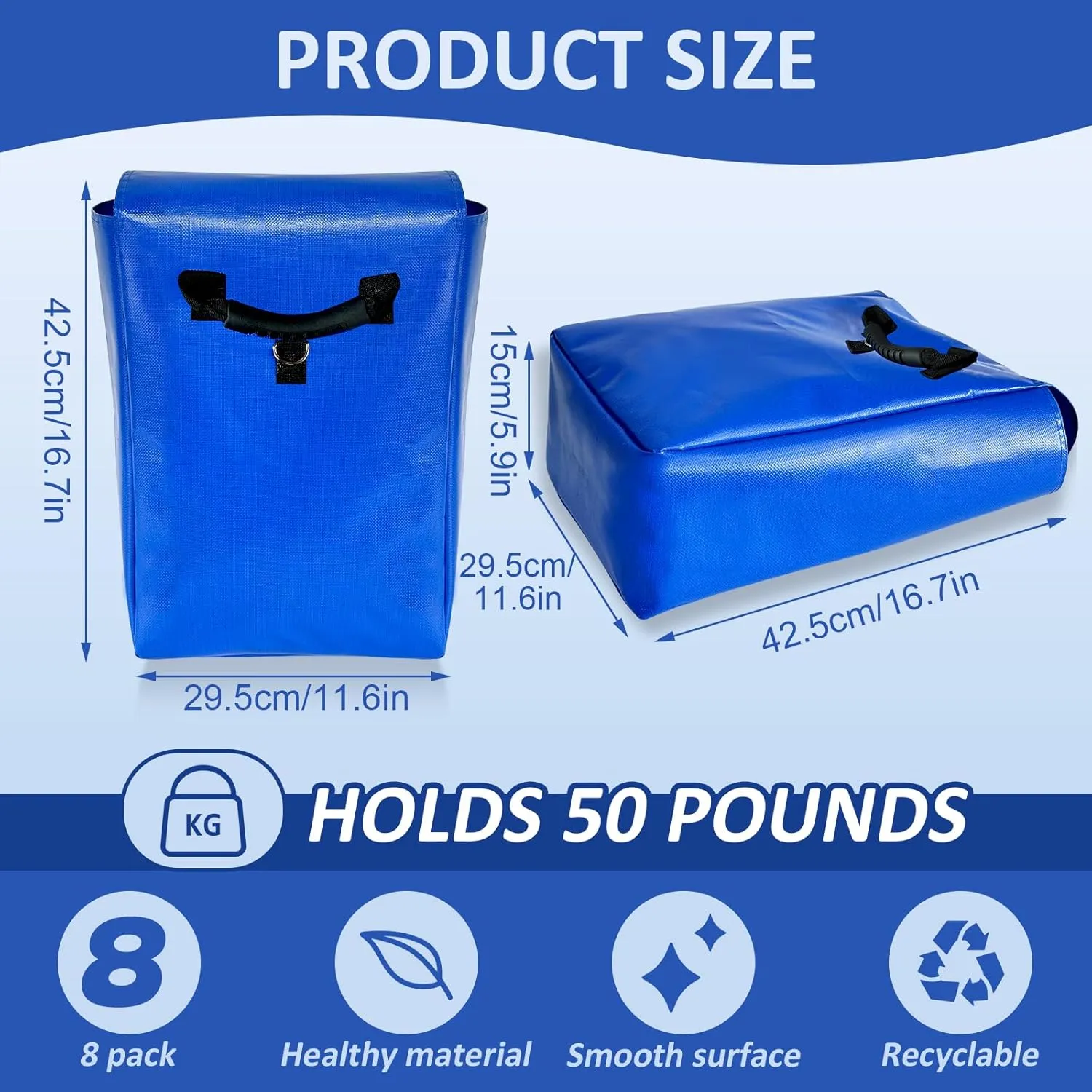 4 Pcs Waterproof Sturdy Outdoor Toy Sandbag with Handles, 50lb Capacity, Upgraded Labor Saving Handles 4pcs - Safe Inflatable Bounce Houses, Water Slides and Tents, Blue (4)