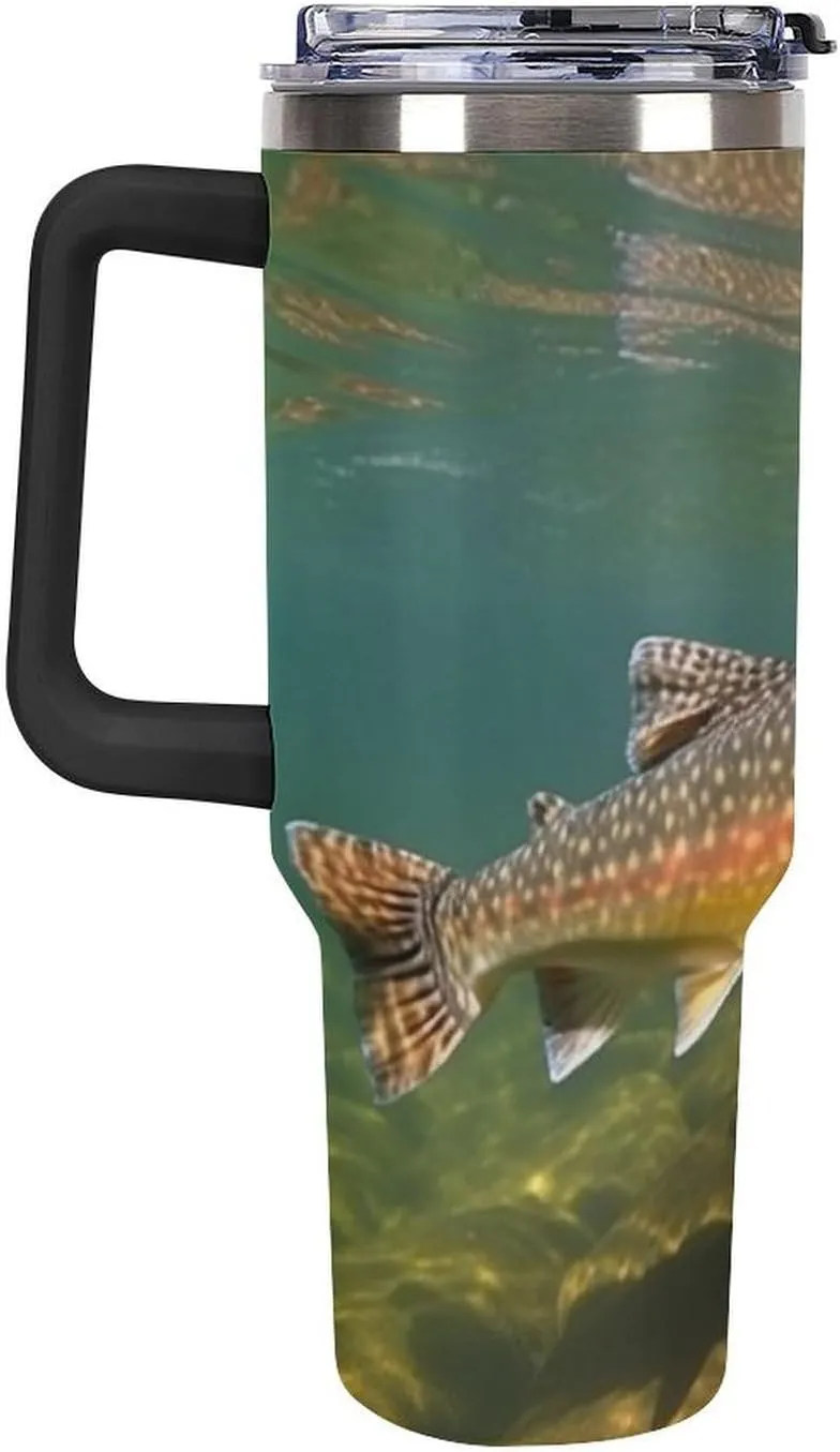 40 Oz Tumbler Brook Trout Fly Fishing Insulated Tumbler Travel Coffee Mug with Straw Lid Stainless Steel Water Bottle Vacuum Insulated Tumbler for Sport Work Car Travel Weekends