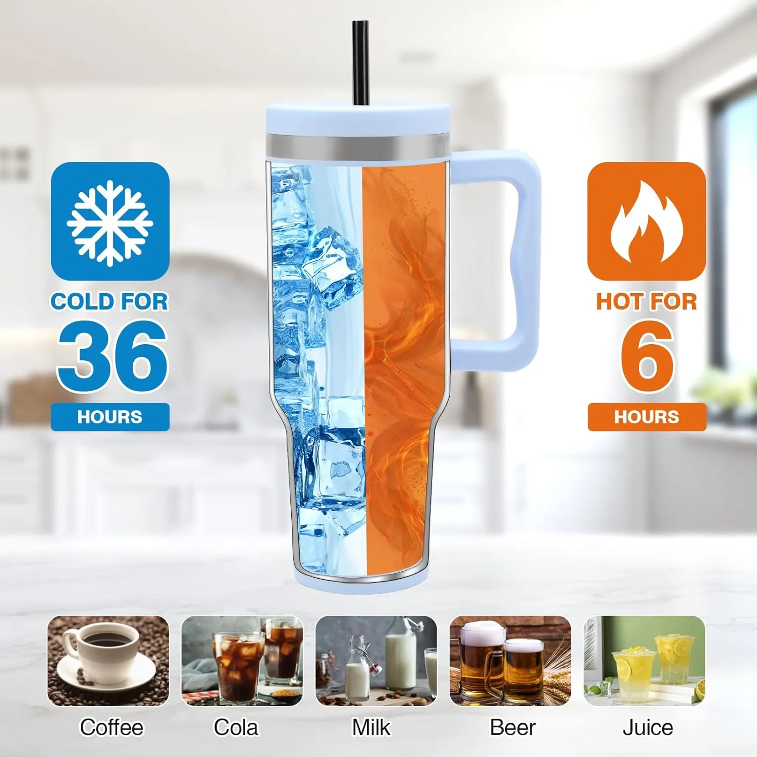 40 oz Tumbler with Handle and Straw Lid, Vacuum Insulated Tumblers Stainless Steel Water Bottle Travel Mug Coffee Cup Spill Proof Leak Proof Tumbler 40 Ounce for Hot Iced Cold (Purple Leopard)
