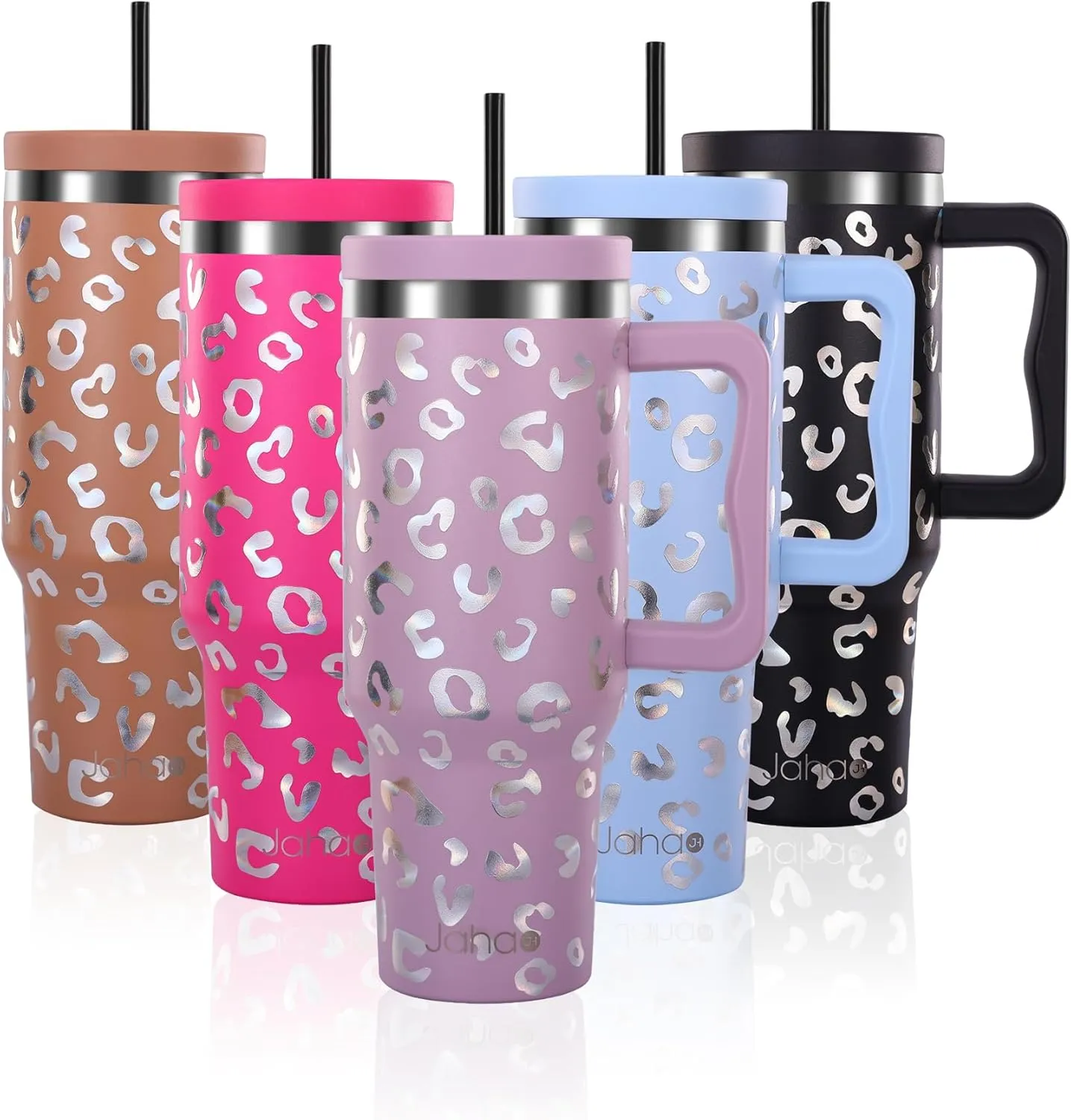 40 oz Tumbler with Handle and Straw Lid, Vacuum Insulated Tumblers Stainless Steel Water Bottle Travel Mug Coffee Cup Spill Proof Leak Proof Tumbler 40 Ounce for Hot Iced Cold (Purple Leopard)