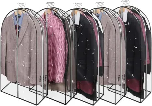40" Full Clear Garment Bags for Hanging Clothes with 12" Gusset 2 Zippers Transparent Suit Bags Protector Cover for Travel Moving Closet Storage Sweater Jacket Coat Shirts (5 Pack)