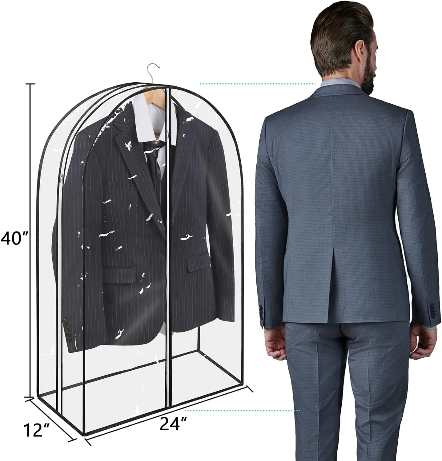 40" Full Clear Garment Bags for Hanging Clothes with 12" Gusset 2 Zippers Transparent Suit Bags Protector Cover for Travel Moving Closet Storage Sweater Jacket Coat Shirts (5 Pack)