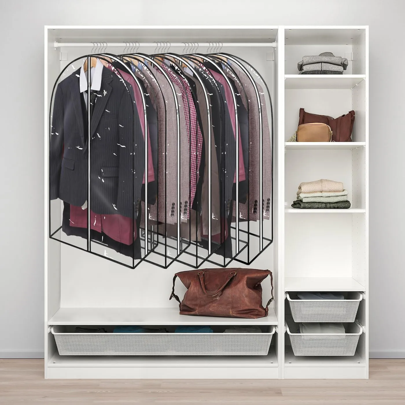 40" Full Clear Garment Bags for Hanging Clothes with 12" Gusset 2 Zippers Transparent Suit Bags Protector Cover for Travel Moving Closet Storage Sweater Jacket Coat Shirts (5 Pack)