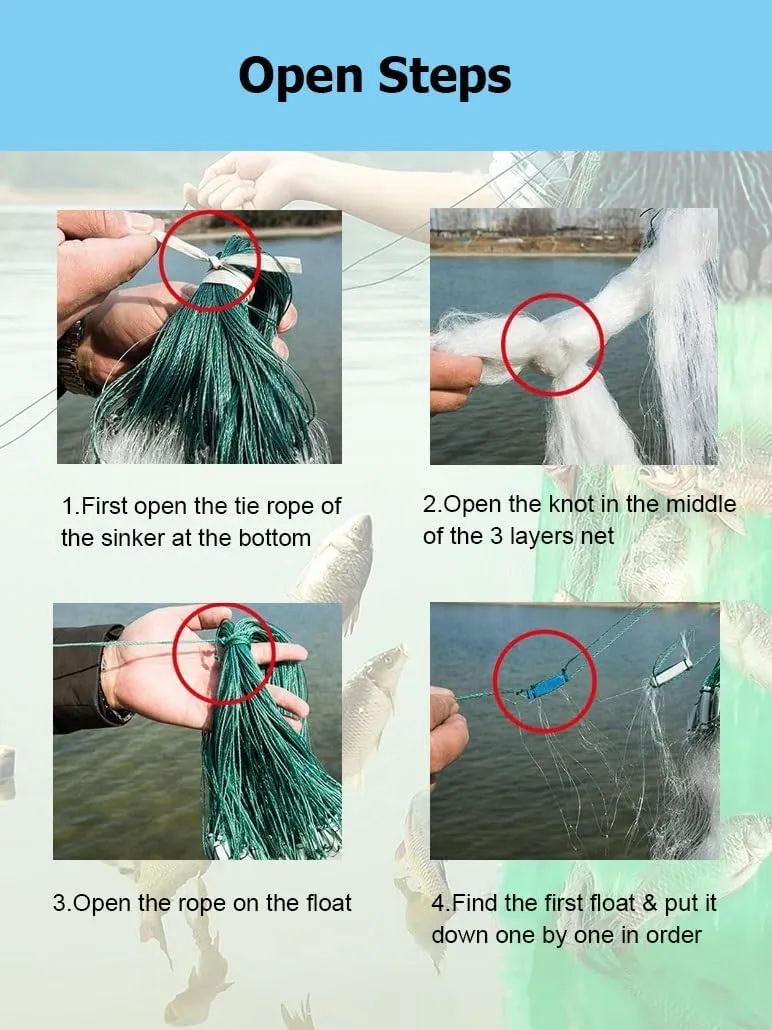 4.9-9.8 Ft Depth 20-100 M Length White 3 Layers Fishing Gill Net, Portable Fishing Sticky Net, Automatically Trap for River