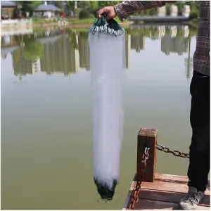 4.9-9.8 Ft Depth 20-100 M Length White 3 Layers Fishing Gill Net, Portable Fishing Sticky Net, Automatically Trap for River