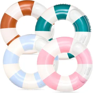4Pcs Inflatable Pool Float Double Deck Classic Color Striped Swim Rings Swimming Pool Tubes for Adults Teens Summer Beach Bachelorette Party, 30 x 14 Inch