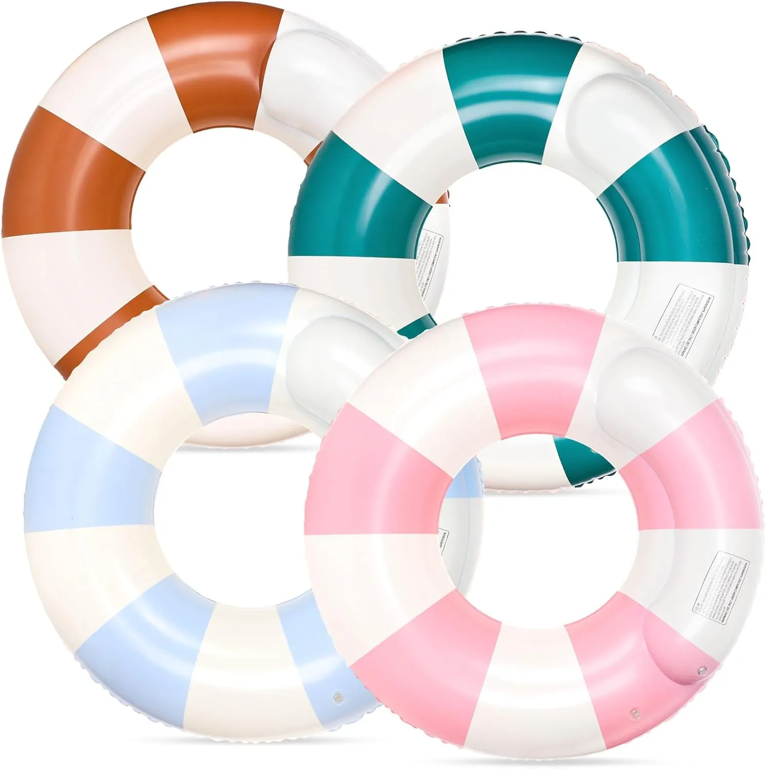 4Pcs Inflatable Pool Float Double Deck Classic Color Striped Swim Rings Swimming Pool Tubes for Adults Teens Summer Beach Bachelorette Party, 30 x 14 Inch