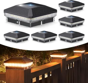 4x4 Solar Post Lights Outdoor, 6 Pack 40 LEDs 30 Lumens Fence Post Solar Lights Outdoor with 3 Modes, Waterproof Solar Powered Deck Fence Cap Light, Solar Post Cap Lights for Vinyl Wooden Posts
