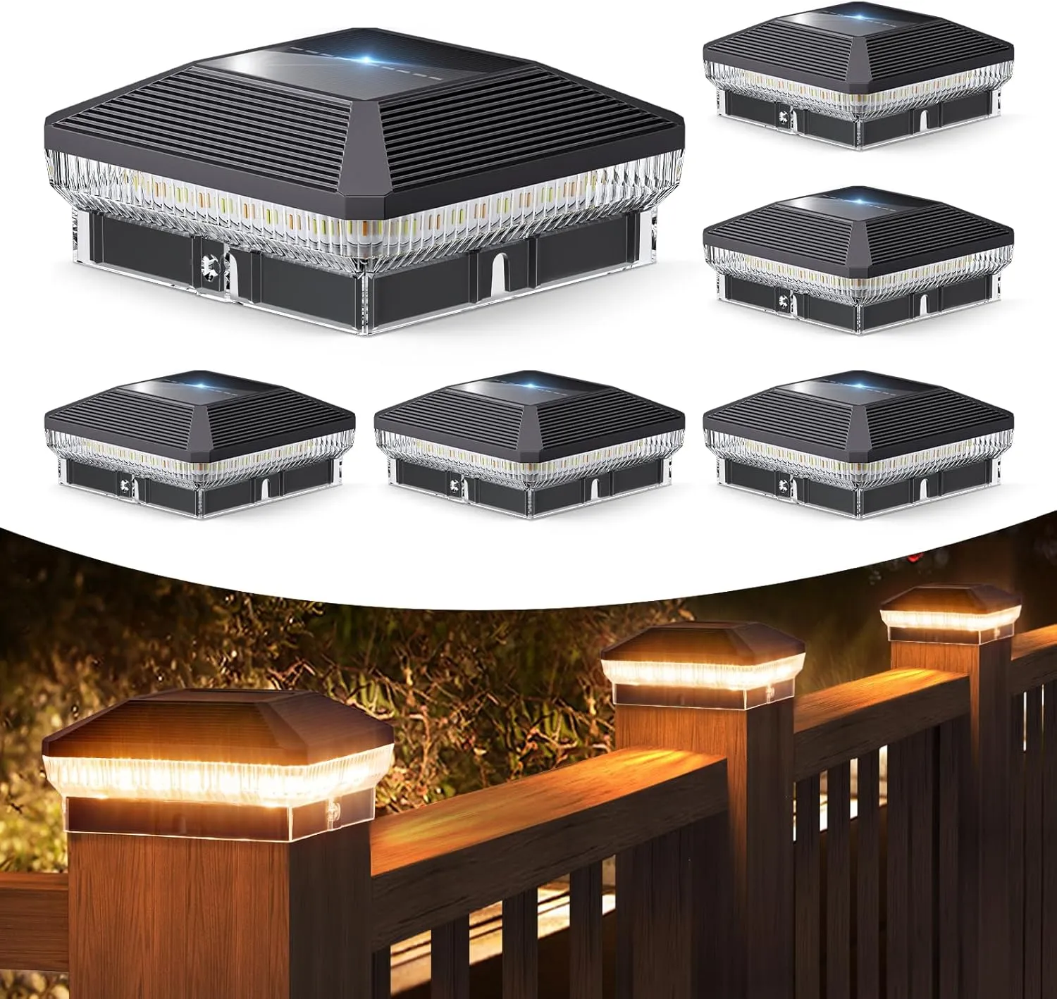 4x4 Solar Post Lights Outdoor, 6 Pack 40 LEDs 30 Lumens Fence Post Solar Lights Outdoor with 3 Modes, Waterproof Solar Powered Deck Fence Cap Light, Solar Post Cap Lights for Vinyl Wooden Posts