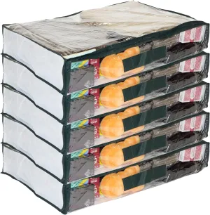 5-Pack Clear Vinyl Zippered Storage Bags 24 x 16 x 4 Inch with Dark Green Trim, 11 x 14.5 Insert Pocket and Handle