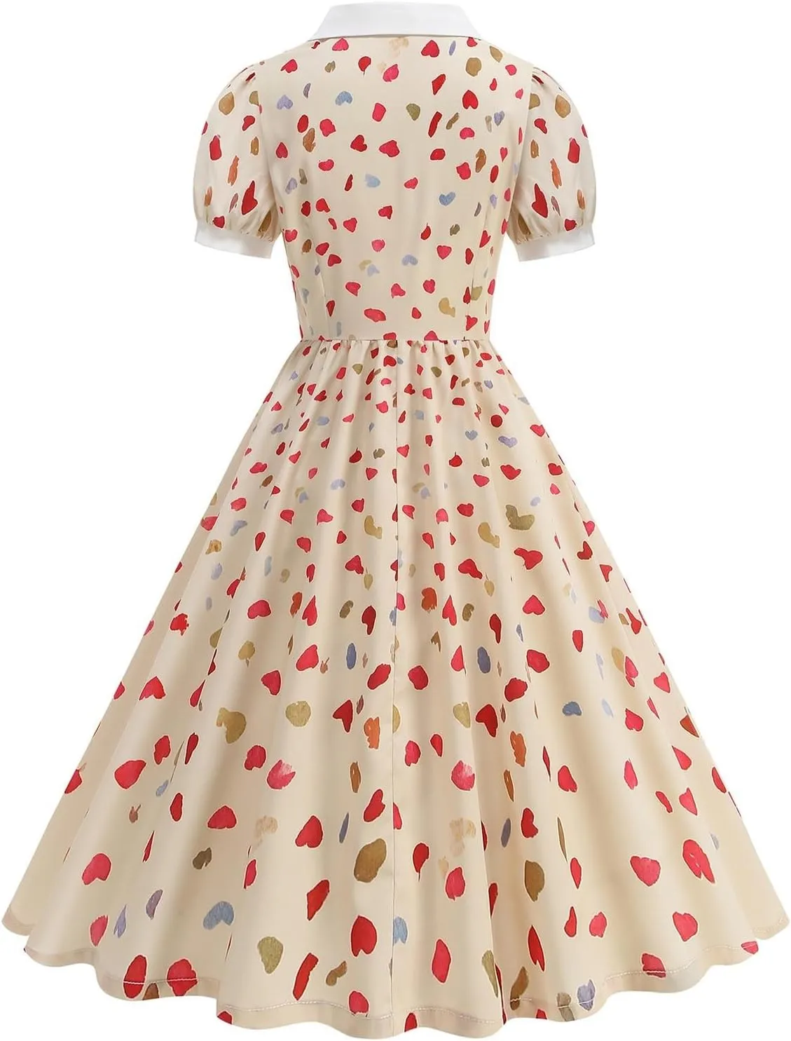 50s Hepburn Dresses for Women Vintage Print Short Puff Sleeve Lapel Button Swing Cocktail Party Homecoming Prom Dress