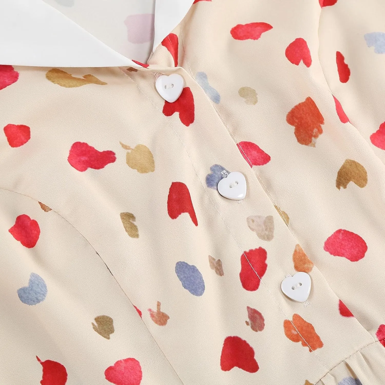 50s Hepburn Dresses for Women Vintage Print Short Puff Sleeve Lapel Button Swing Cocktail Party Homecoming Prom Dress