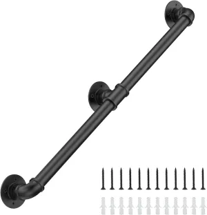 5FT Industrial Stair Railing Wall Mount Staircase Handrail φ1.3" Pipe Hand Rail for Steps Grab Bar Foot Rail Vintage Pipe Railing Black Deck Handrail for Outdoor Indoor Stairs Porch