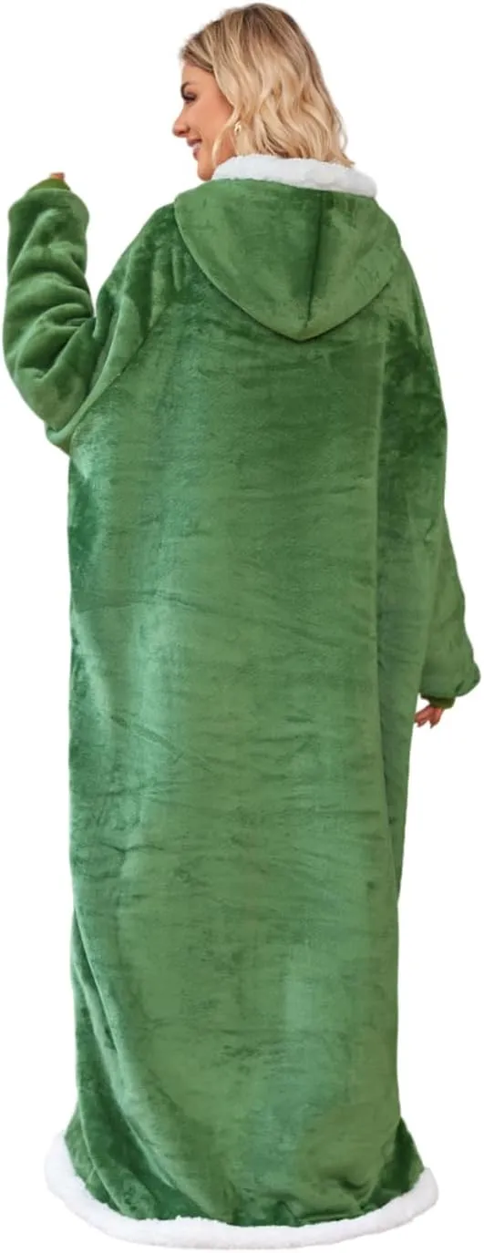 5FT Oversized Wearable Blanket Hoodie Flannel Sherpa Fleece Warm Cozy Christmas Wrap Throw Gifts for Adult