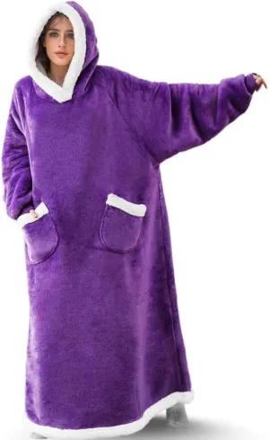 5FT Oversized Wearable Blanket Hoodie Flannel Sherpa Fleece Warm Cozy Christmas Wrap Throw Gifts for Adult