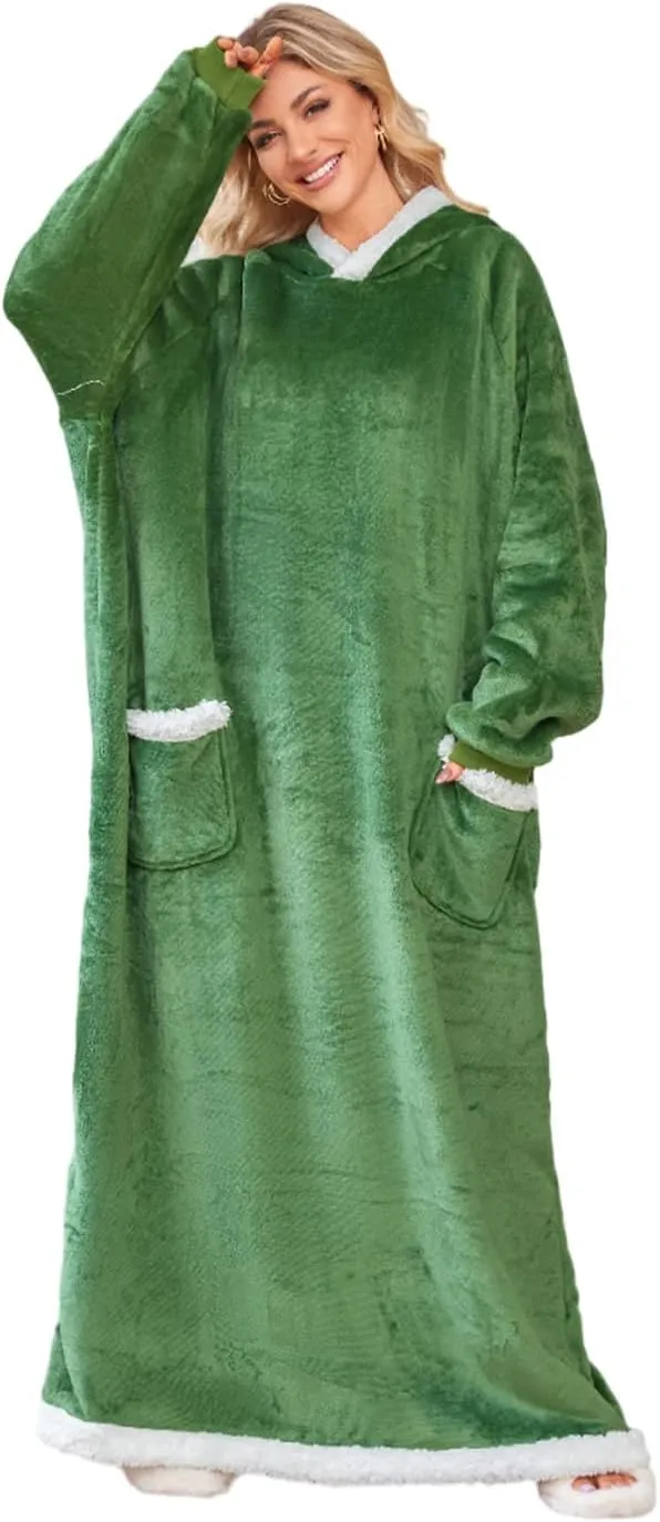 5FT Oversized Wearable Blanket Hoodie Flannel Sherpa Fleece Warm Cozy Christmas Wrap Throw Gifts for Adult