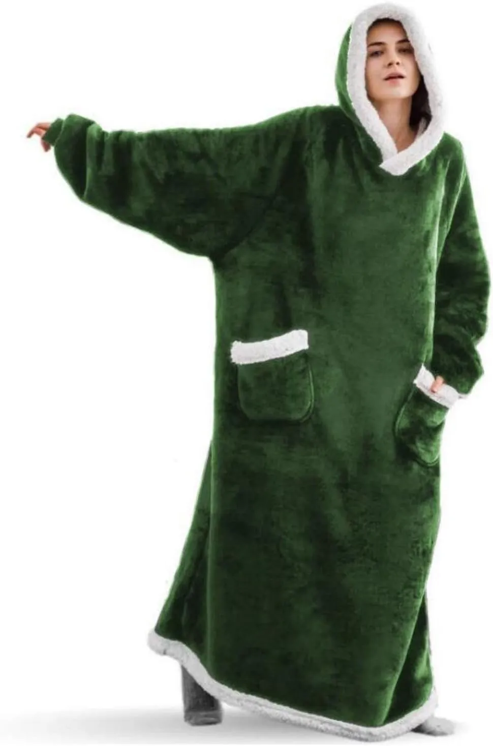 5FT Oversized Wearable Blanket Hoodie Flannel Sherpa Fleece Warm Cozy Christmas Wrap Throw Gifts for Adult