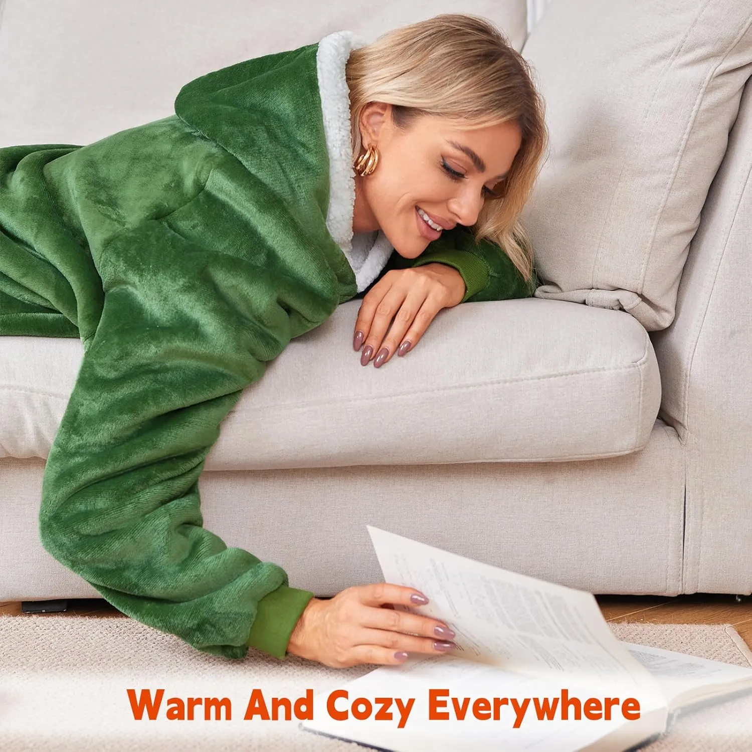 5FT Oversized Wearable Blanket Hoodie Flannel Sherpa Fleece Warm Cozy Christmas Wrap Throw Gifts for Adult