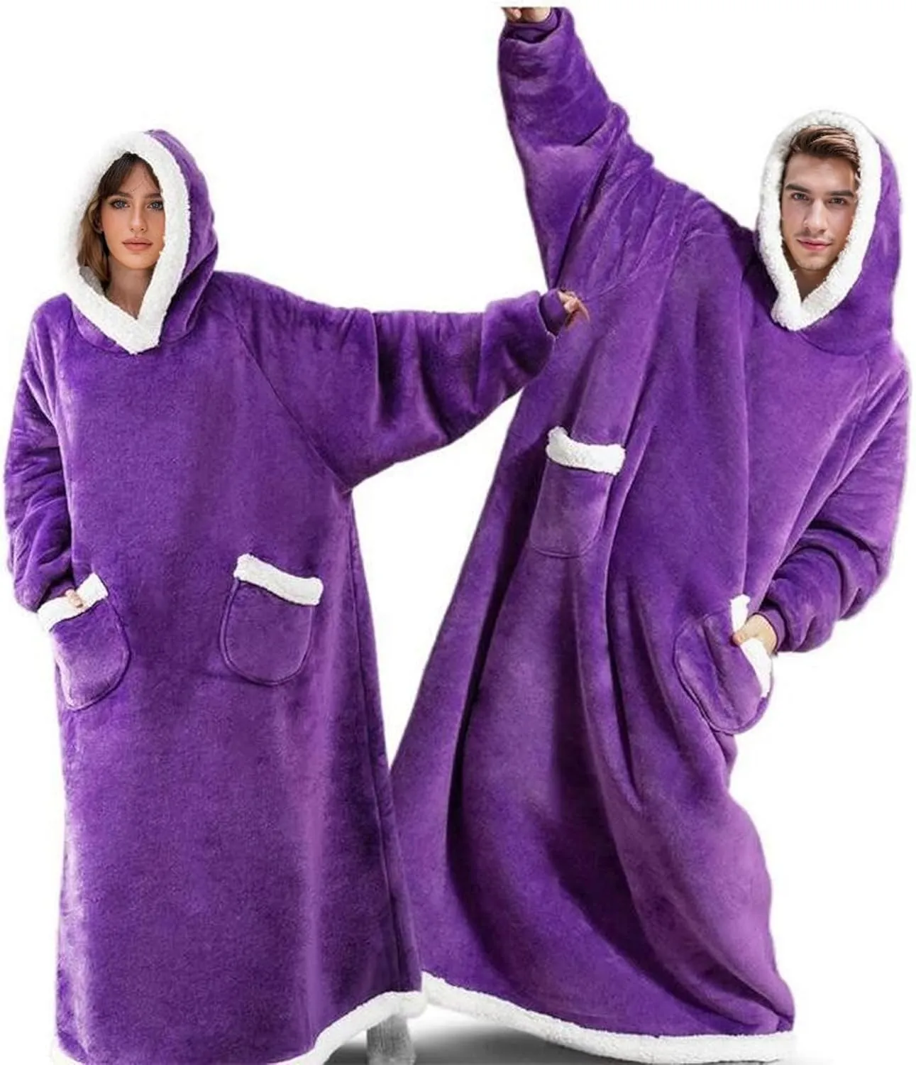 5FT Oversized Wearable Blanket Hoodie Flannel Sherpa Fleece Warm Cozy Christmas Wrap Throw Gifts for Adult