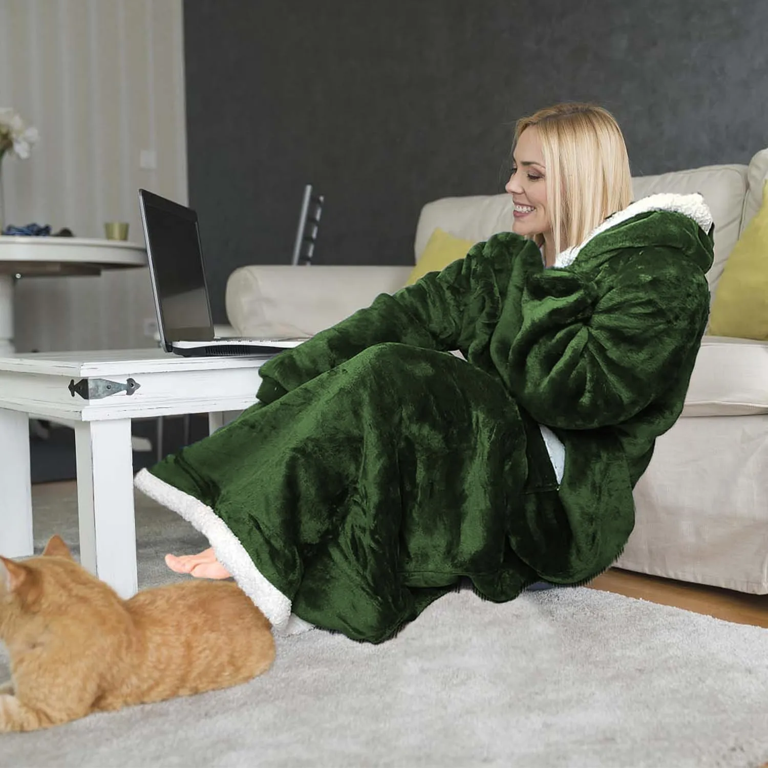 5FT Oversized Wearable Blanket Hoodie Flannel Sherpa Fleece Warm Cozy Christmas Wrap Throw Gifts for Adult