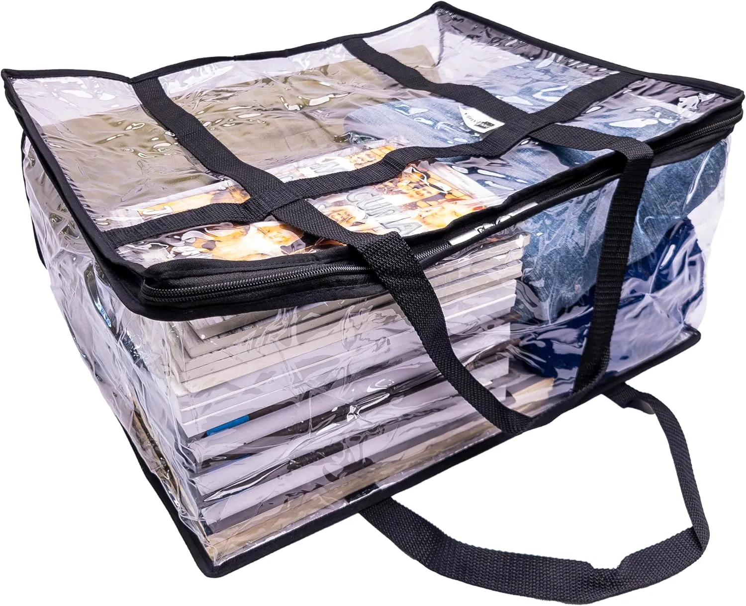 6-Pack Clear Vinyl Moving Bags 15x18x9 with Dual Zipper, Handles & Display Pocket for Storage Organization