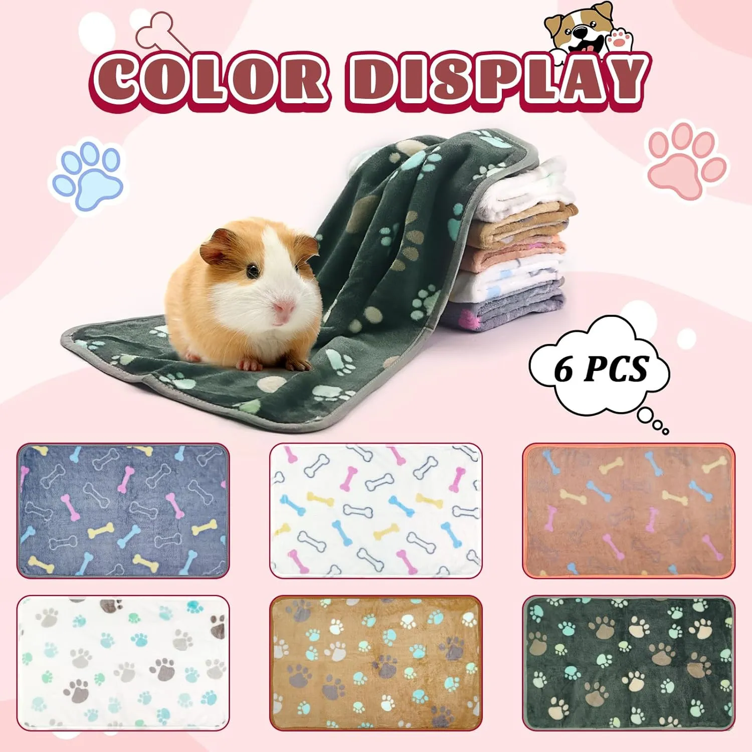 6 Pcs Washable Guinea Pig Bedding Absorbent Guinea Pig Fleece Blankets Cage Liners Reusable Pet Pee Pad Sleep Mat Pad Cover for Rabbit Rat Hamster Ferret Chinchilla Hedgehog (16"x24")
