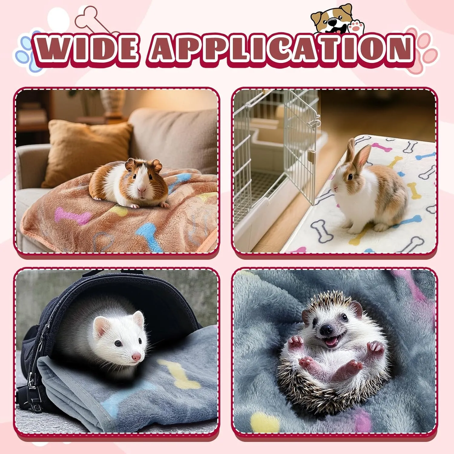 6 Pcs Washable Guinea Pig Bedding Absorbent Guinea Pig Fleece Blankets Cage Liners Reusable Pet Pee Pad Sleep Mat Pad Cover for Rabbit Rat Hamster Ferret Chinchilla Hedgehog (16"x24")
