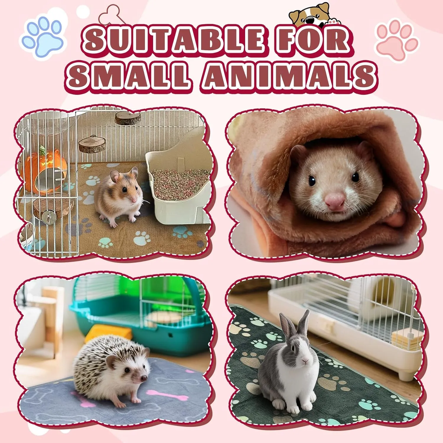 6 Pcs Washable Guinea Pig Bedding Absorbent Guinea Pig Fleece Blankets Cage Liners Reusable Pet Pee Pad Sleep Mat Pad Cover for Rabbit Rat Hamster Ferret Chinchilla Hedgehog (16"x24")