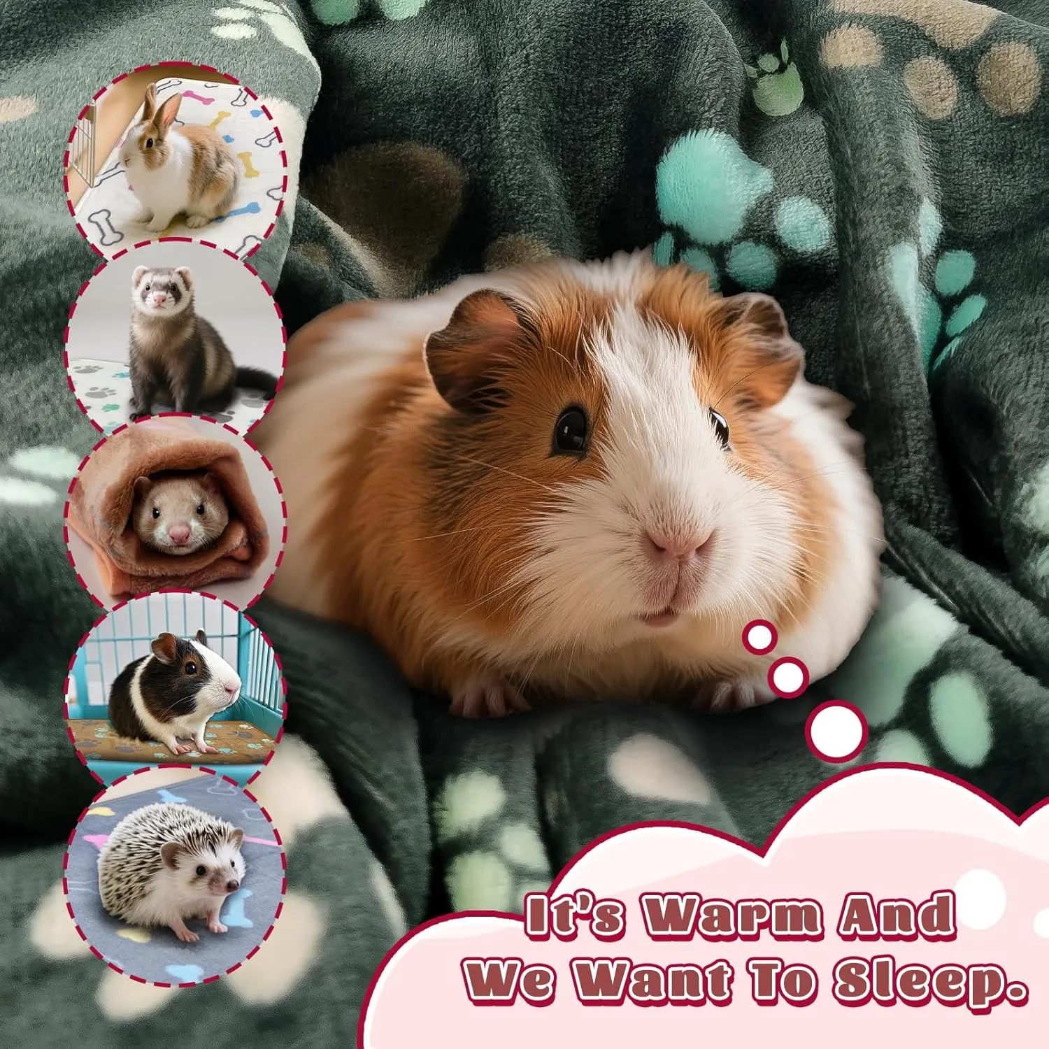 6 Pcs Washable Guinea Pig Bedding Absorbent Guinea Pig Fleece Blankets Cage Liners Reusable Pet Pee Pad Sleep Mat Pad Cover for Rabbit Rat Hamster Ferret Chinchilla Hedgehog (16"x24")