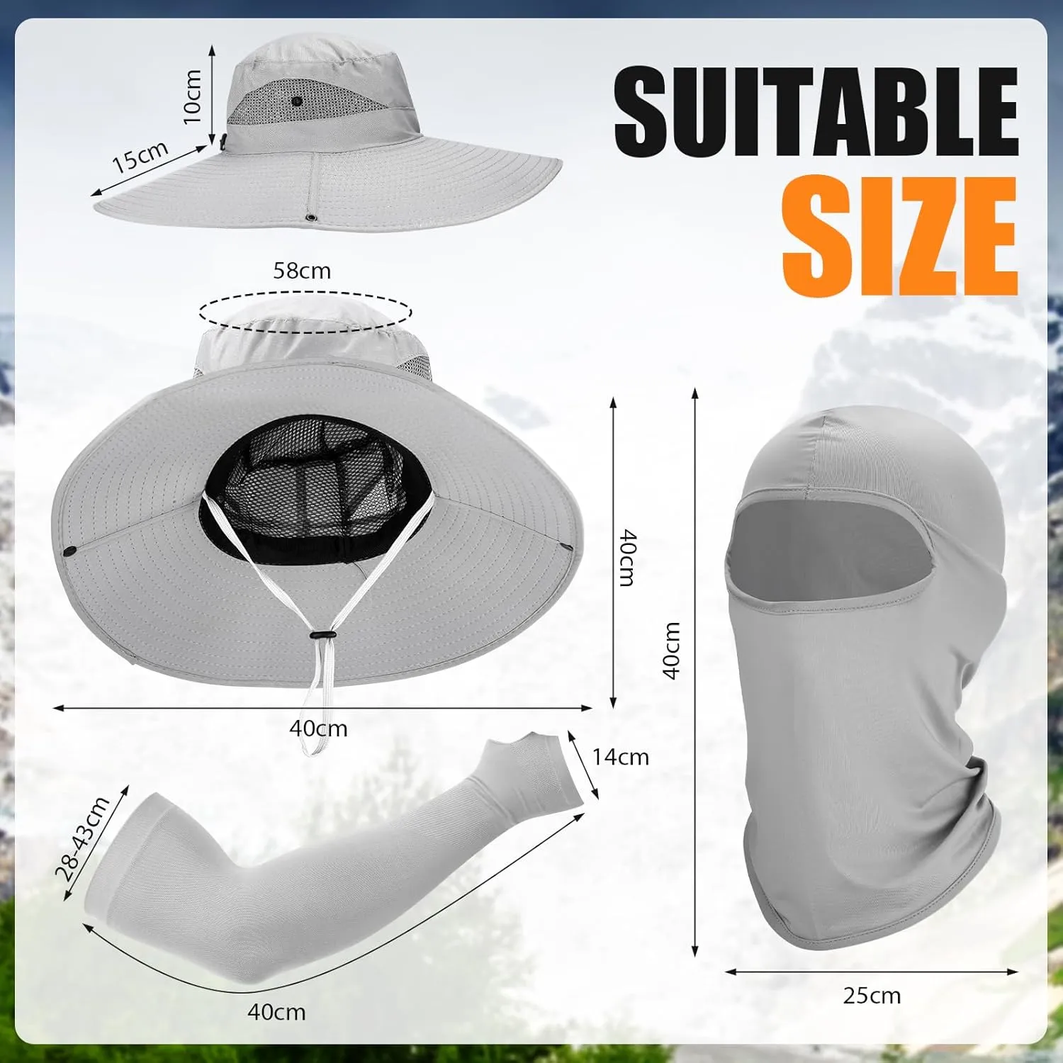 8 Pcs UV Protection Set 2 Wide Brim Bucket Sun Hat 2 Balaclava Face Breathable Mask 4 Pairs Cooling Compression