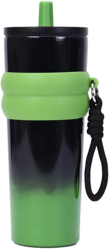 800ml Large Capacity 304 Stainless Steel Insulated Water Bottle, Portable Outdoor Straw Cup, Non-Slip, Leak-Proof, Car Cup (Red&Black 2)