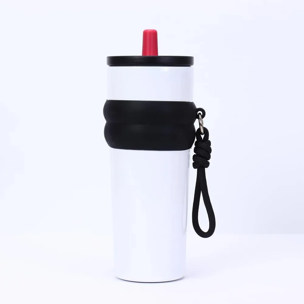 800ml Large Capacity 304 Stainless Steel Insulated Water Bottle, Portable Outdoor Straw Cup, Non-Slip, Leak-Proof, Car Cup (Red&Black 2)