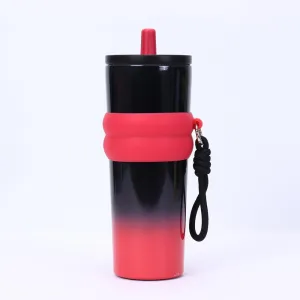 800ml Large Capacity 304 Stainless Steel Insulated Water Bottle, Portable Outdoor Straw Cup, Non-Slip, Leak-Proof, Car Cup (Red&Black 2)