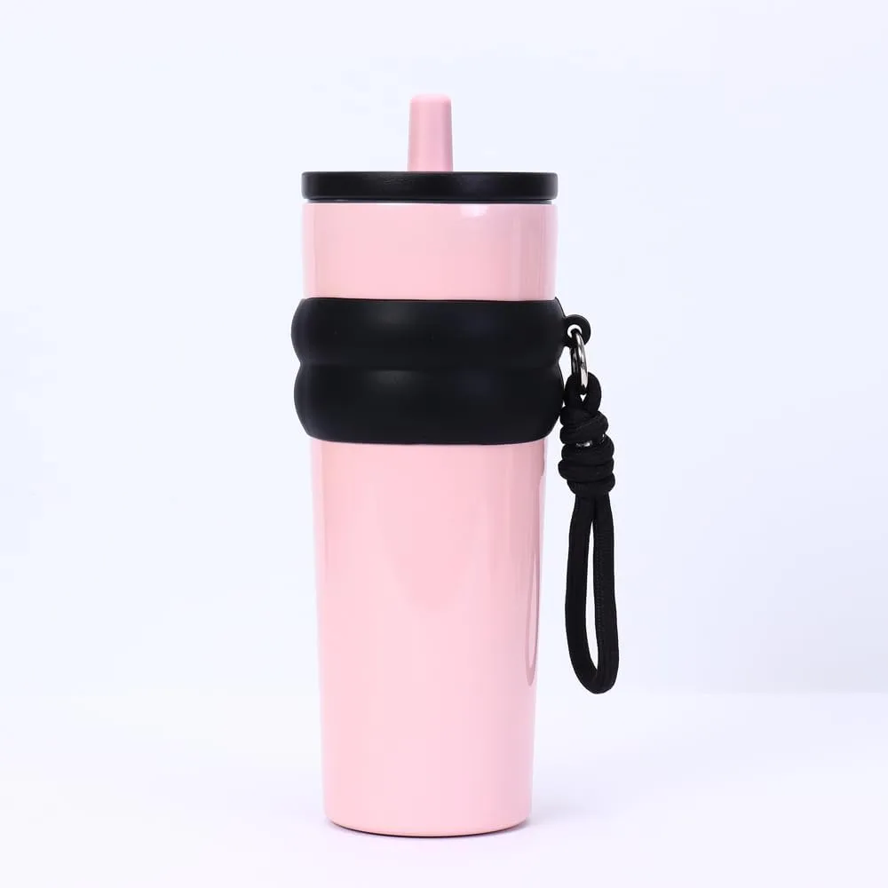 800ml Large Capacity 304 Stainless Steel Insulated Water Bottle, Portable Outdoor Straw Cup, Non-Slip, Leak-Proof, Car Cup (Yellow&Blue)