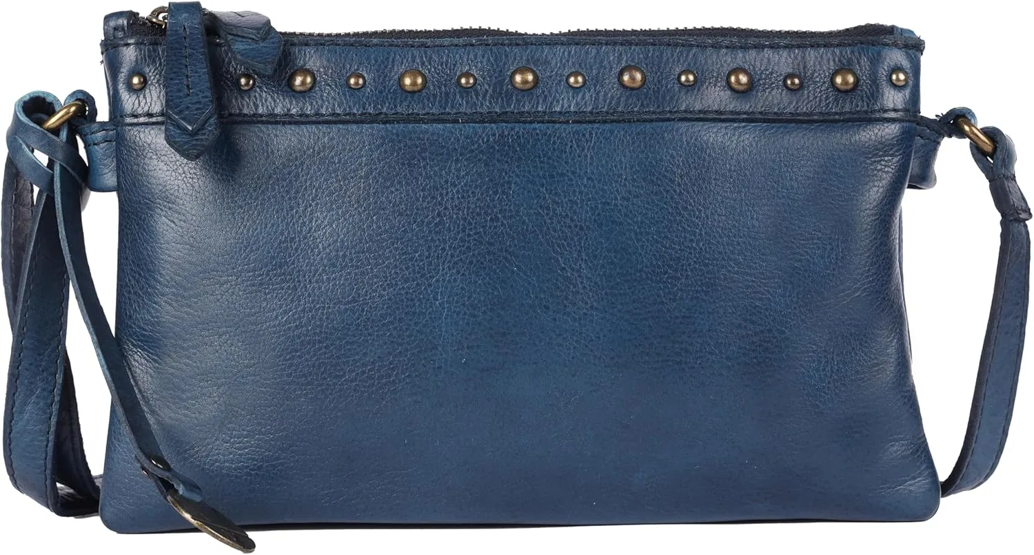 9 inch Women's Genuine Italian Leather Boho Studded Crossbody Sling Bag – Premium Quality, Stylish